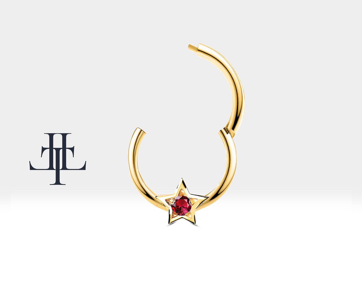 Yıldız Yakutlu Halka Piercing, 10 MM , 1.2 MM, 14K Sarı-Beyaz-Kırmızı Altın | LC00019R