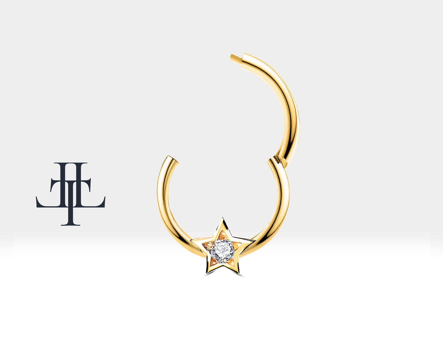 Yıldız Pırlantalı Halka Piercing, 10 MM , 1.2 MM, 14K Sarı-Beyaz-Kırmızı Altın | LC00019D