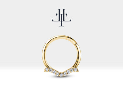 Martı Pırlantalı Halka Piercing, 12 MM , 1.2 MM, 14K Sarı-Beyaz-Kırmızı Altın | LC00029D