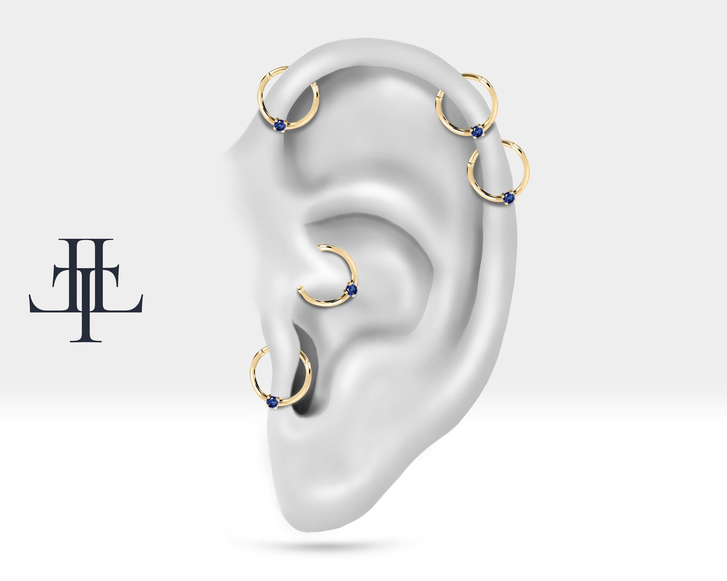 Safirli Halka Piercing, 10-12 MM , 1.2 MM, 14K Sarı-Beyaz-Kırmızı Altın | LC00032S