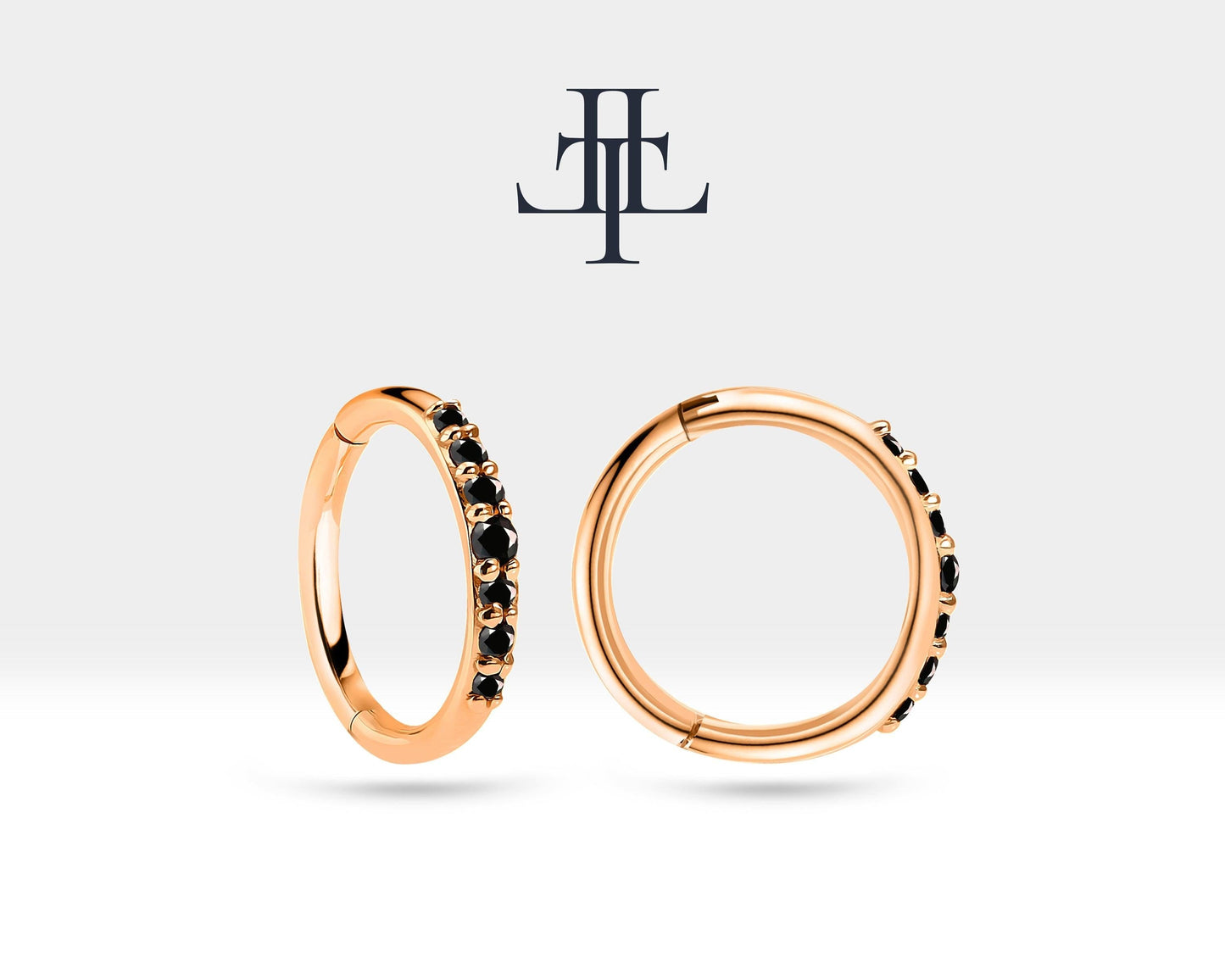 Dizi Siyah Pırlantalı Halka Piercing, 12 MM , 1.2 MM, 14K Sarı-Beyaz-Kırmızı Altın | LC00044B