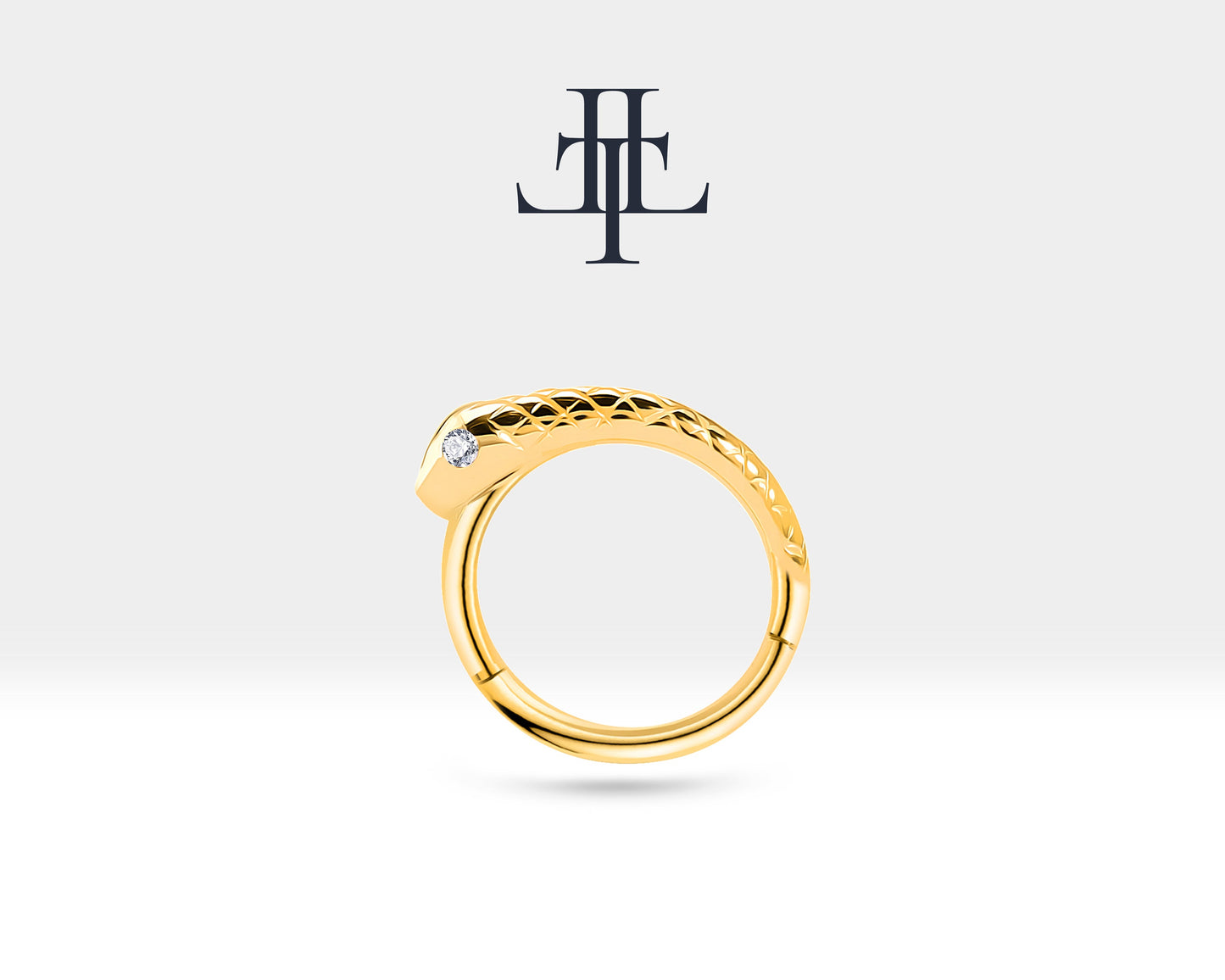 Yılanlı Pırlantalı Halka Piercing, 12 MM , 1.2 MM, 14K Sarı-Beyaz-Kırmızı Altın | LC00014D