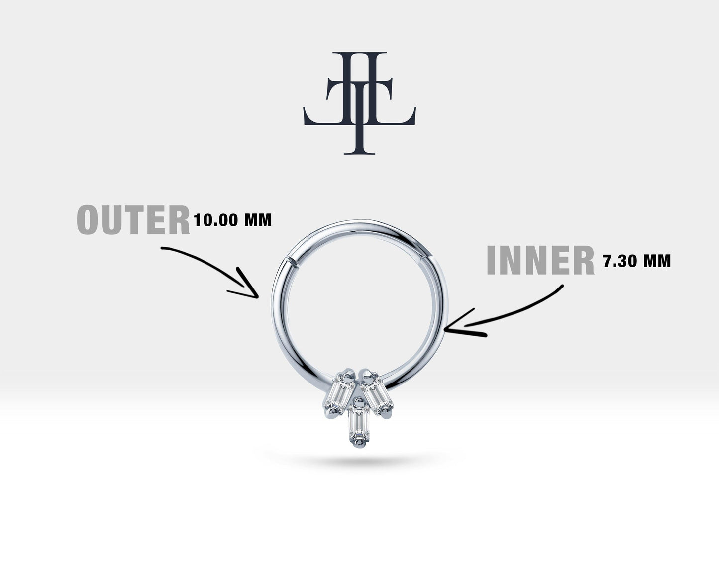 Üçlü Baget Pırlantalı Halka Piercing, 10-12 MM , 1.2 MM, 14K Sarı-Beyaz-Kırmızı Altın | LC00036D