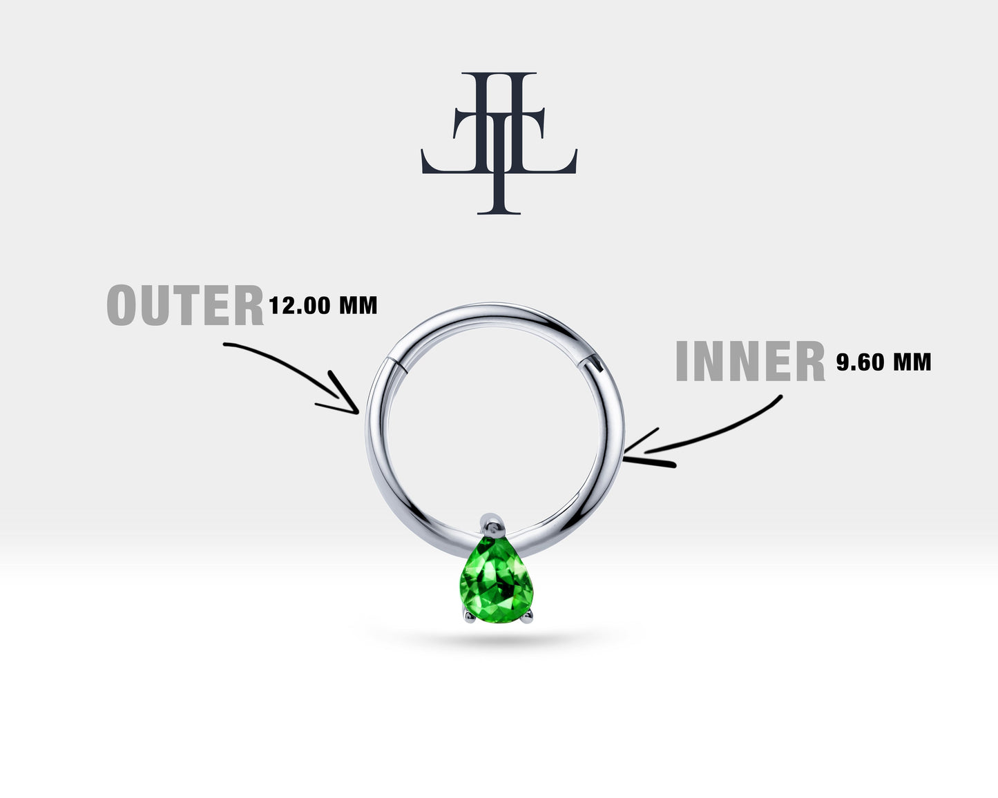 Damla Zümrütlü Halka Piercing, 12 MM , 1.2 MM, 14K Sarı-Beyaz-Kırmızı Altın | LC00011E