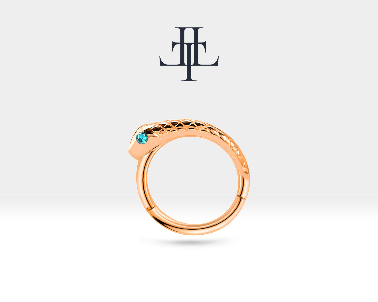 Yılanlı Topazlı Halka Piercing, 12 MM , 1.2 MM, 14K Sarı-Beyaz-Kırmızı Altın | LC00014T