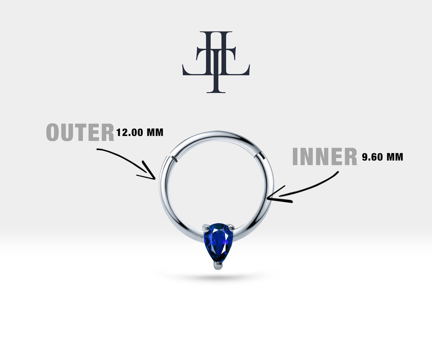 Damla Safirli Halka Piercing, 12 MM , 1.2 MM, 14K Sarı-Beyaz-Kırmızı Altın | LC00012S