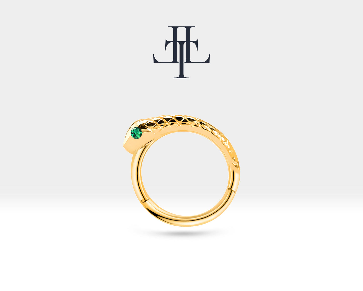 Yılanlı Yeşil Garnetlı Halka Piercing, 12 MM , 1.2 MM, 14K Sarı-Beyaz-Kırmızı Altın | LC00014G