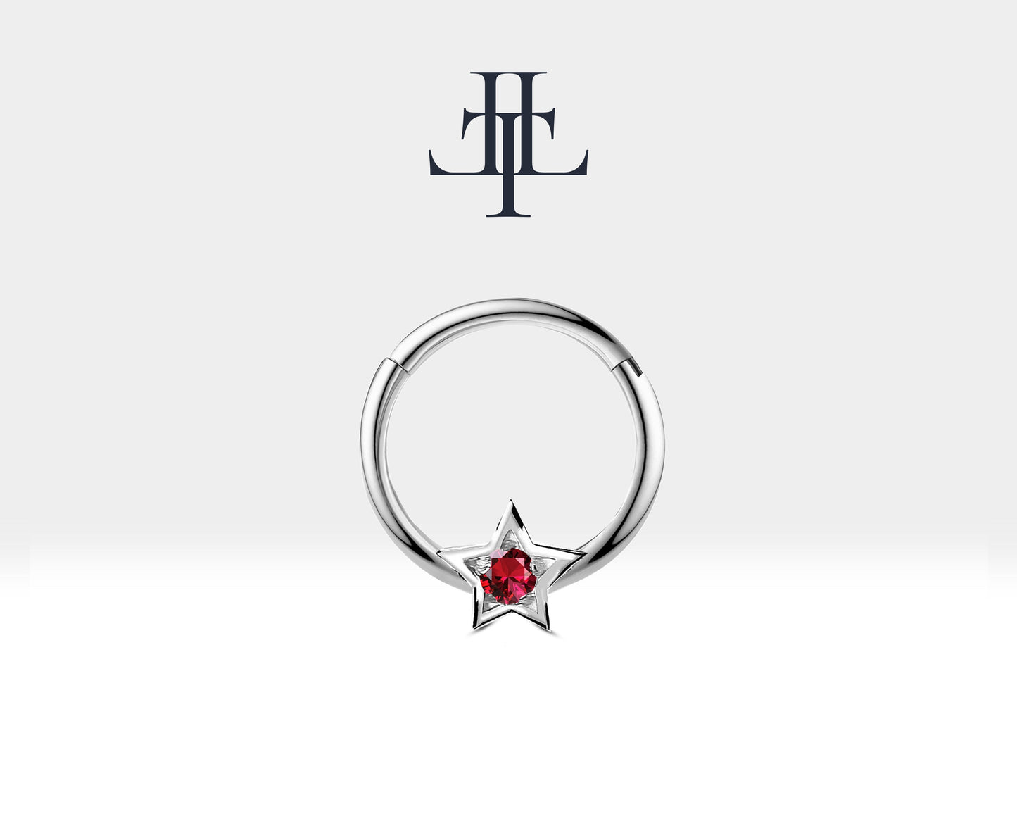 Yıldız Yakutlu Halka Piercing, 10 MM , 1.2 MM, 14K Sarı-Beyaz-Kırmızı Altın | LC00019R