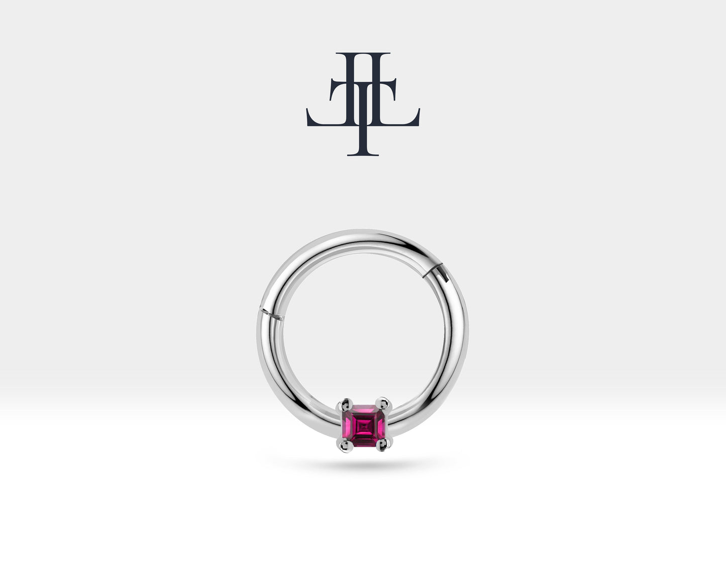 Prenses Yakutlu Halka Piercing, 10-12 MM , 1.2 MM, 14K Sarı-Beyaz-Kırmızı Altın | LC00034R