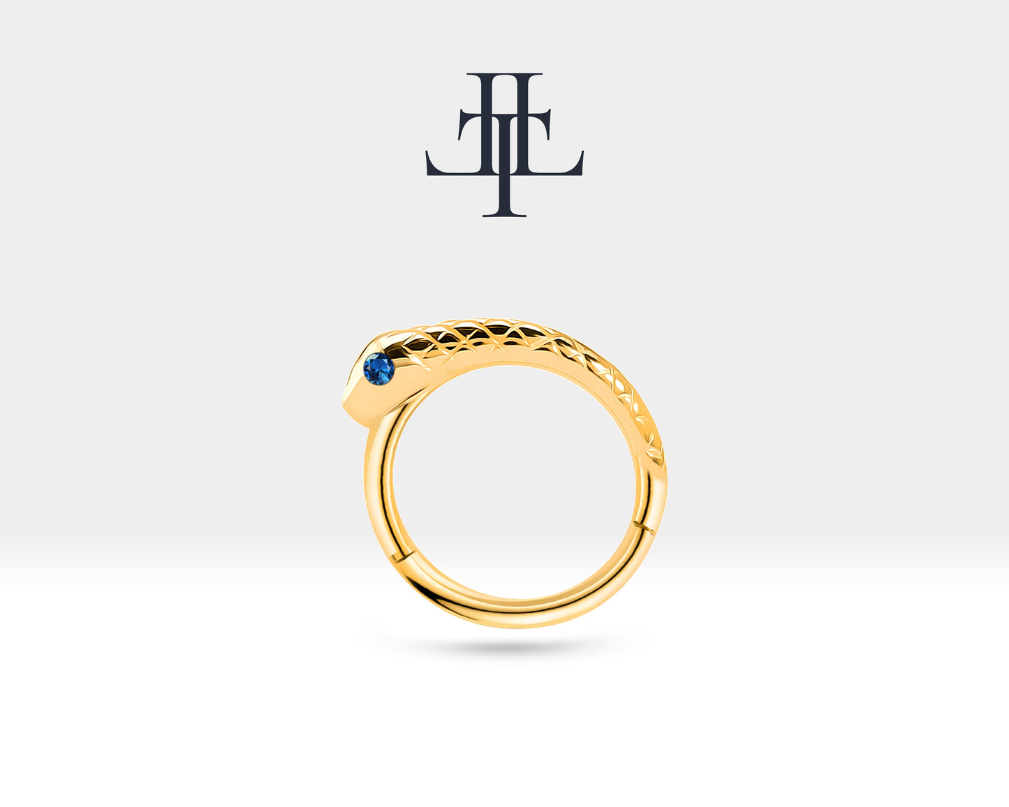 Yılanlı Safirli Halka Piercing, 12 MM , 1.2 MM, 14K Sarı-Beyaz-Kırmızı Altın | LC00014S