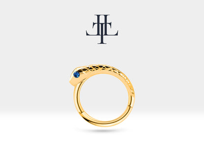 Yılanlı Safirli Halka Piercing, 12 MM , 1.2 MM, 14K Sarı-Beyaz-Kırmızı Altın | LC00014S
