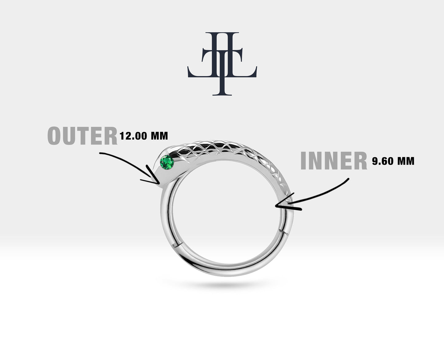 Yılanlı Yeşil Garnetlı Halka Piercing, 12 MM , 1.2 MM, 14K Sarı-Beyaz-Kırmızı Altın | LC00014G