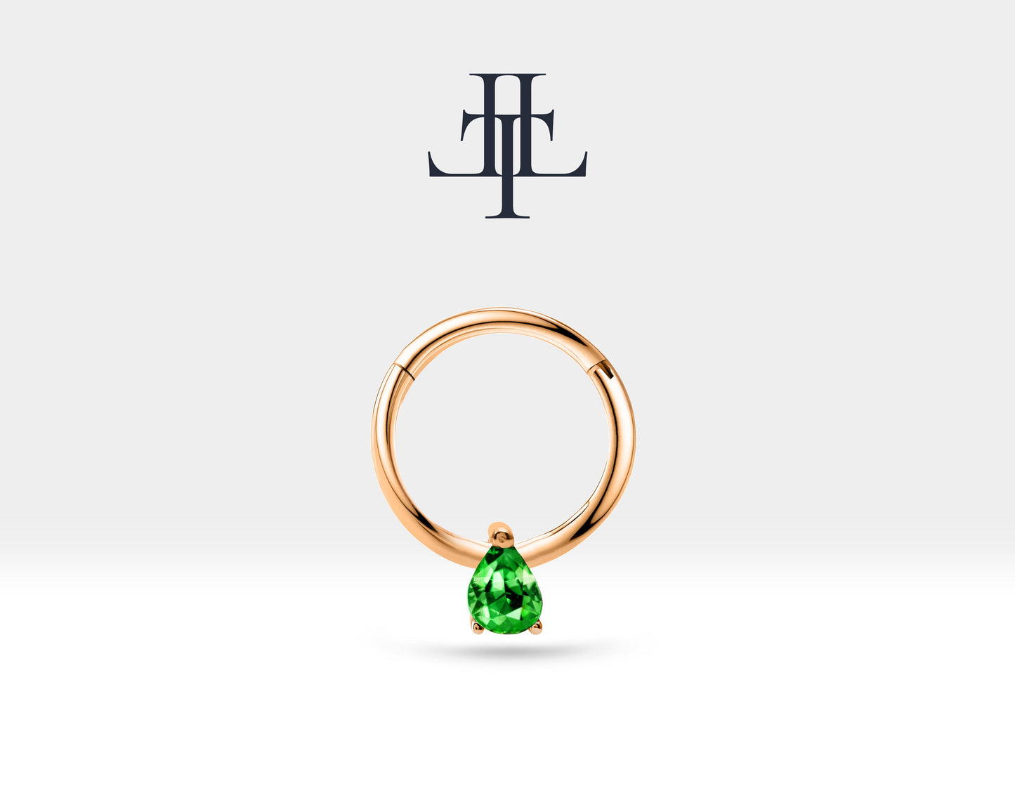 Damla Zümrütlü Halka Piercing, 12 MM , 1.2 MM, 14K Sarı-Beyaz-Kırmızı Altın | LC00011E