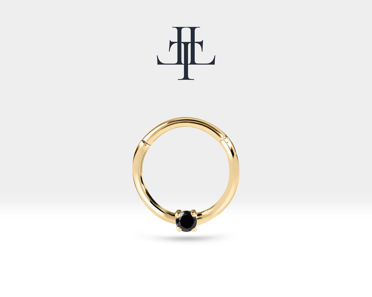 Siyah Pırlantalı Halka Piercing, 10-12 MM , 1.2 MM, 14K Sarı-Beyaz-Kırmızı Altın | LC00032B