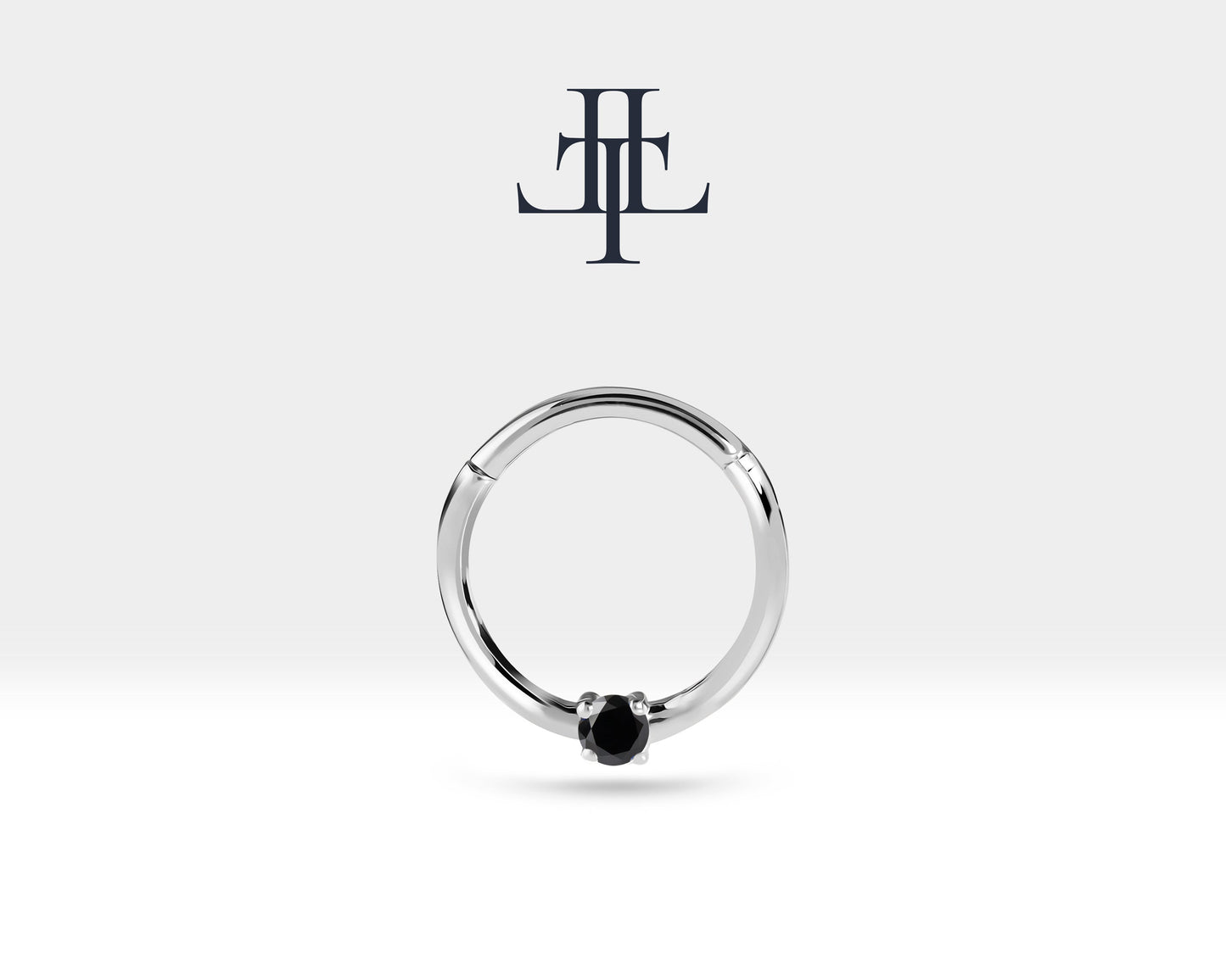 Siyah Pırlantalı Halka Piercing, 10-12 MM , 1.2 MM, 14K Sarı-Beyaz-Kırmızı Altın | LC00032B