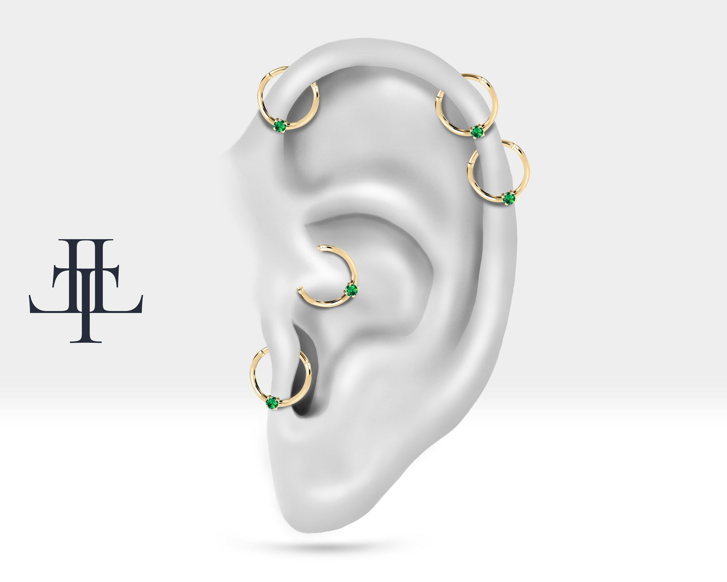 Yeşil Garnetlı Halka Piercing, 10-12 MM , 1.2 MM, 14K Sarı-Beyaz-Kırmızı Altın | LC00032G