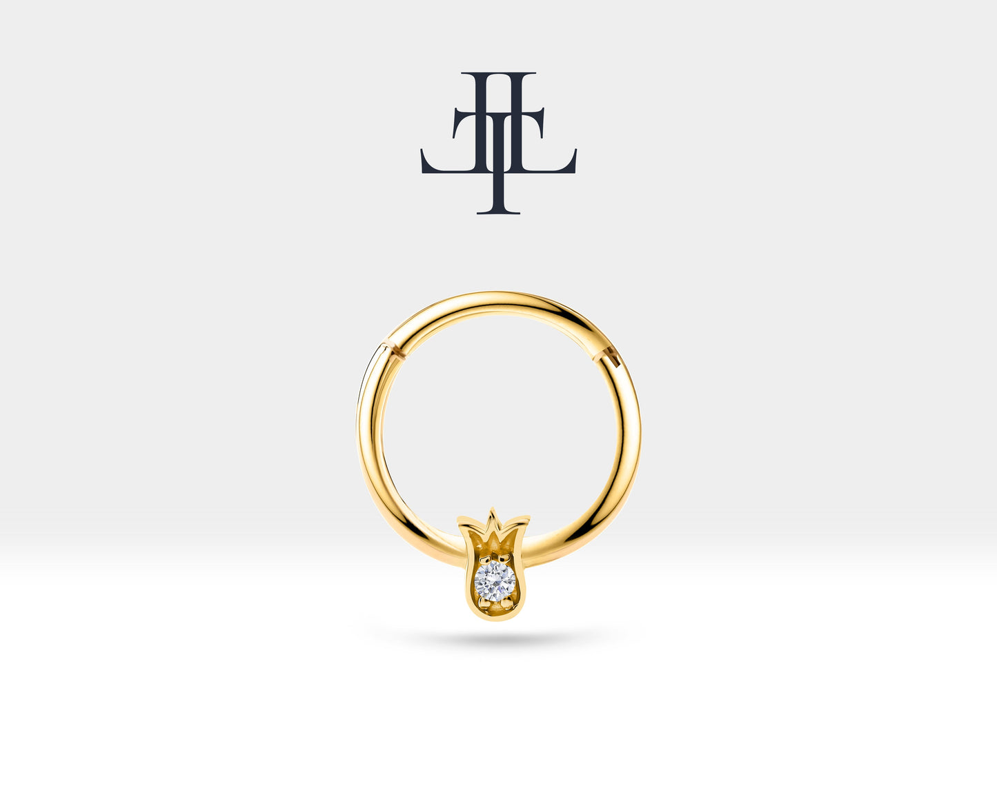 Lale Pırlantalı Halka Piercing, 12 MM , 1.2 MM, 14K Sarı-Beyaz-Kırmızı Altın | LC00038D