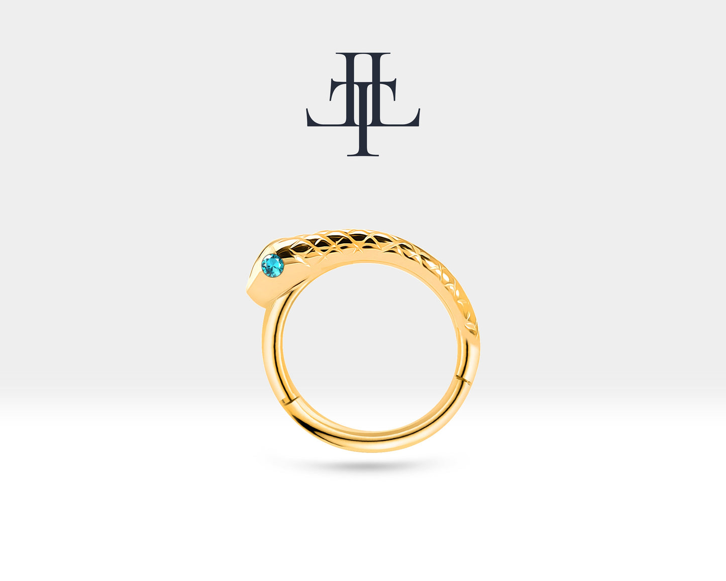 Yılanlı Topazlı Halka Piercing, 12 MM , 1.2 MM, 14K Sarı-Beyaz-Kırmızı Altın | LC00014T