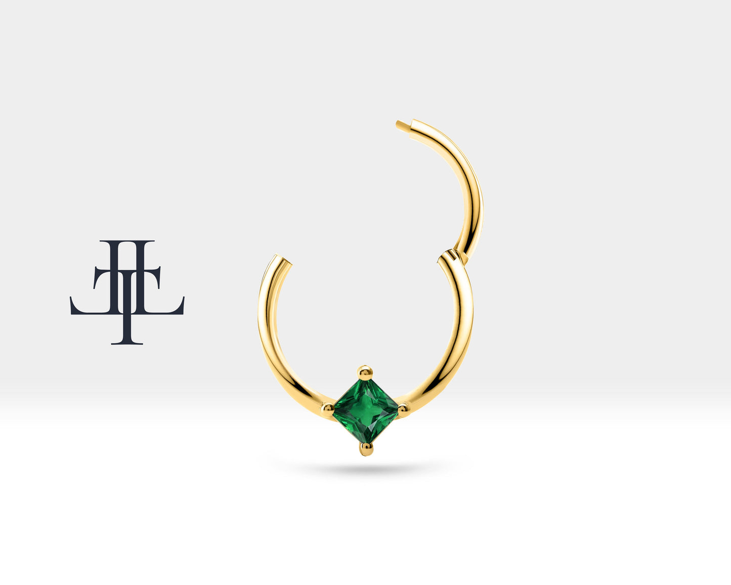 Prenses Zümrütlü Halka Piercing, 10-12 MM , 1.2 MM, 14K Sarı-Beyaz-Kırmızı Altın | LC00030E