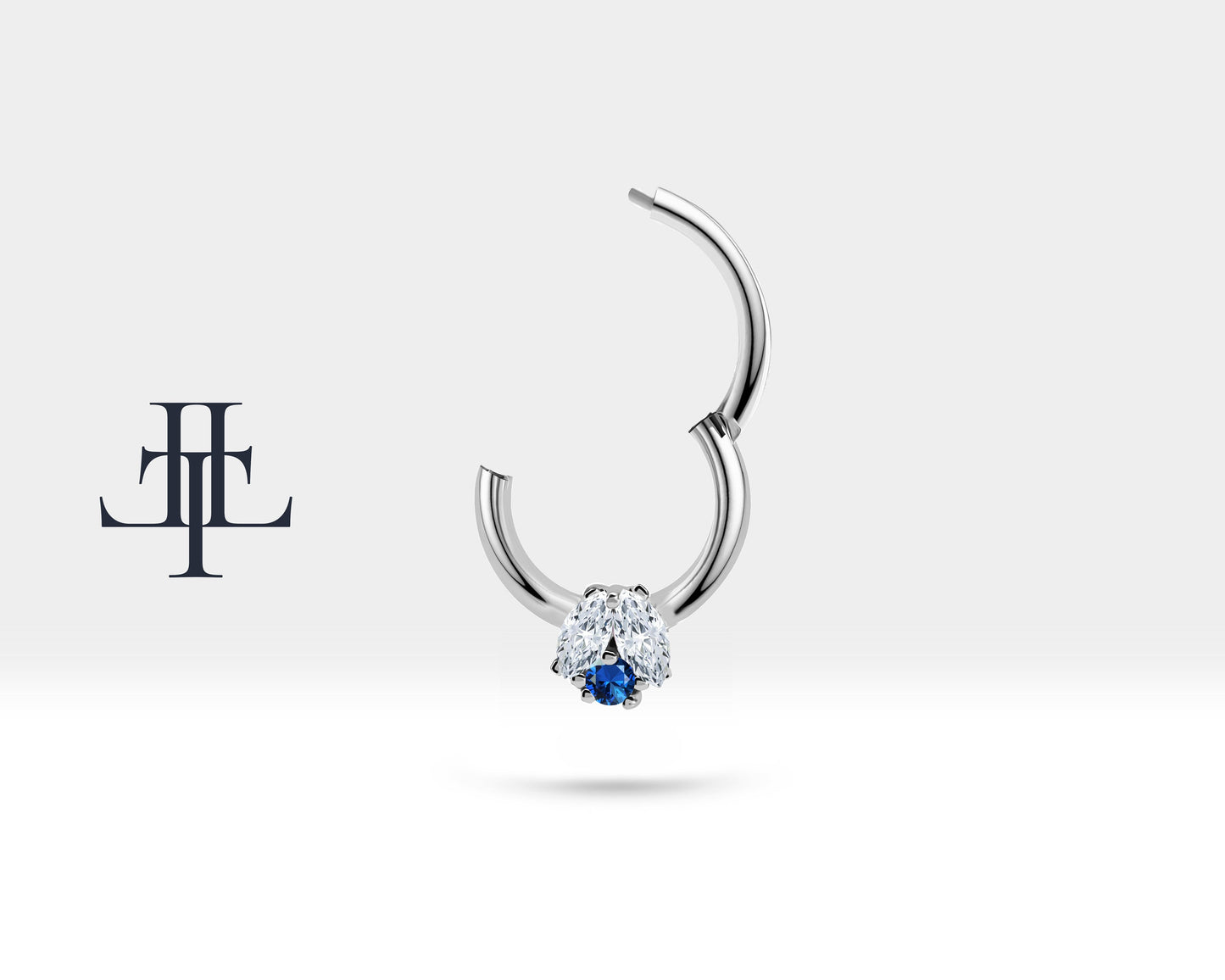 İkili Markiz Pırlanta ve Safirli Halka Piercing, 10 MM , 1.2 MM, 14K Sarı-Beyaz-Kırmızı Altın | LC00024DS