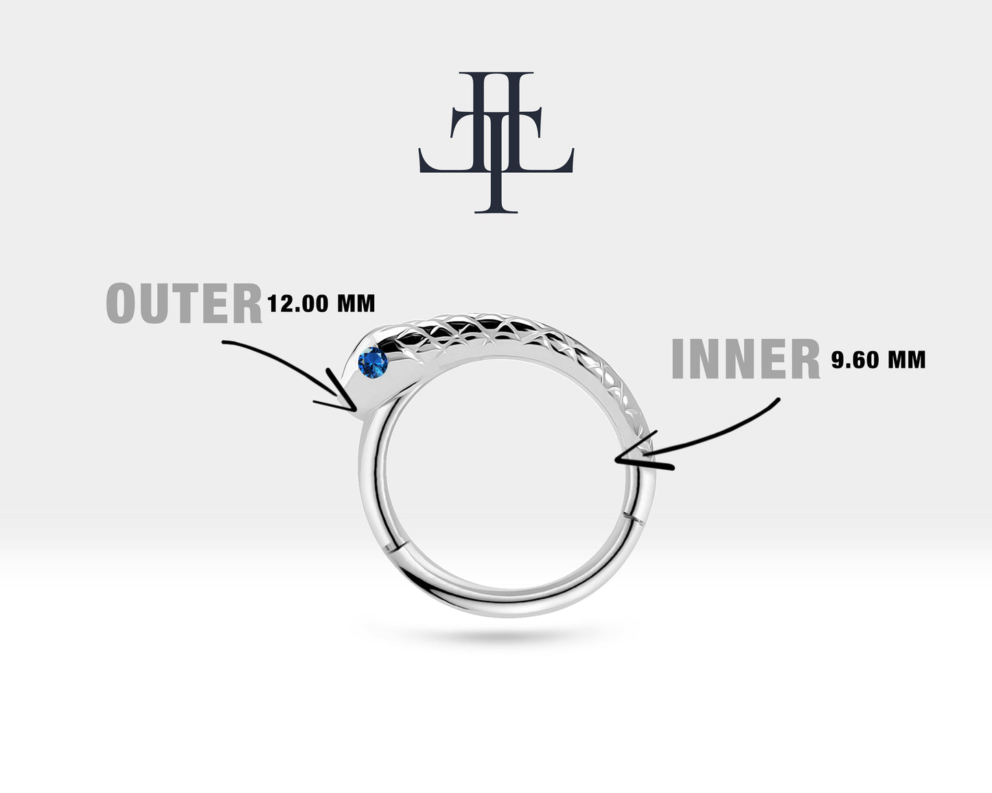 Yılanlı Safirli Halka Piercing, 12 MM , 1.2 MM, 14K Sarı-Beyaz-Kırmızı Altın | LC00014S