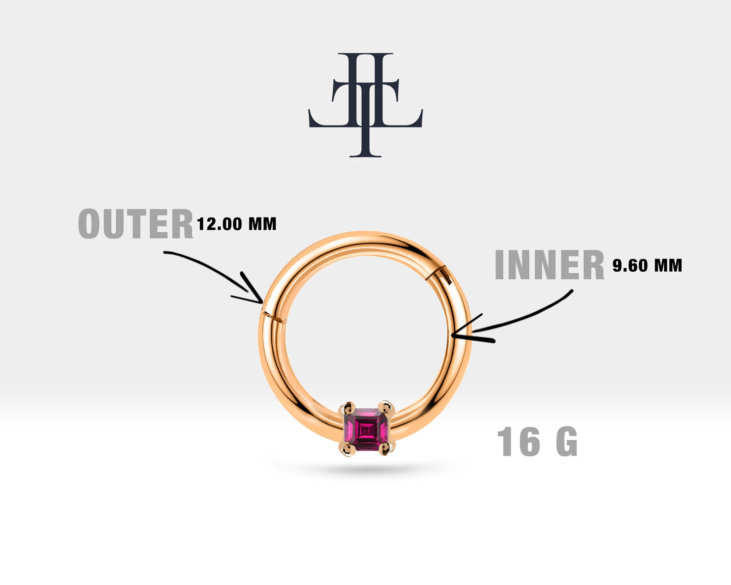 Prenses Yakutlu Halka Piercing, 10-12 MM , 1.2 MM, 14K Sarı-Beyaz-Kırmızı Altın | LC00034R