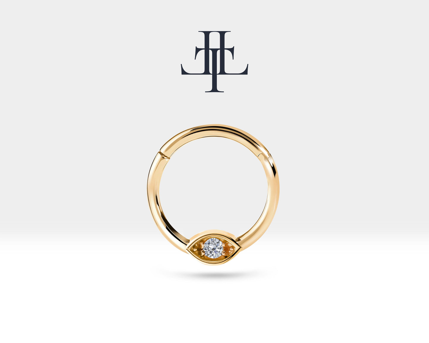 Pırlantalı Göz Halka Piercing, 10 MM , 1.2 MM, 14K Sarı-Beyaz-Kırmızı Altın | LC00042D