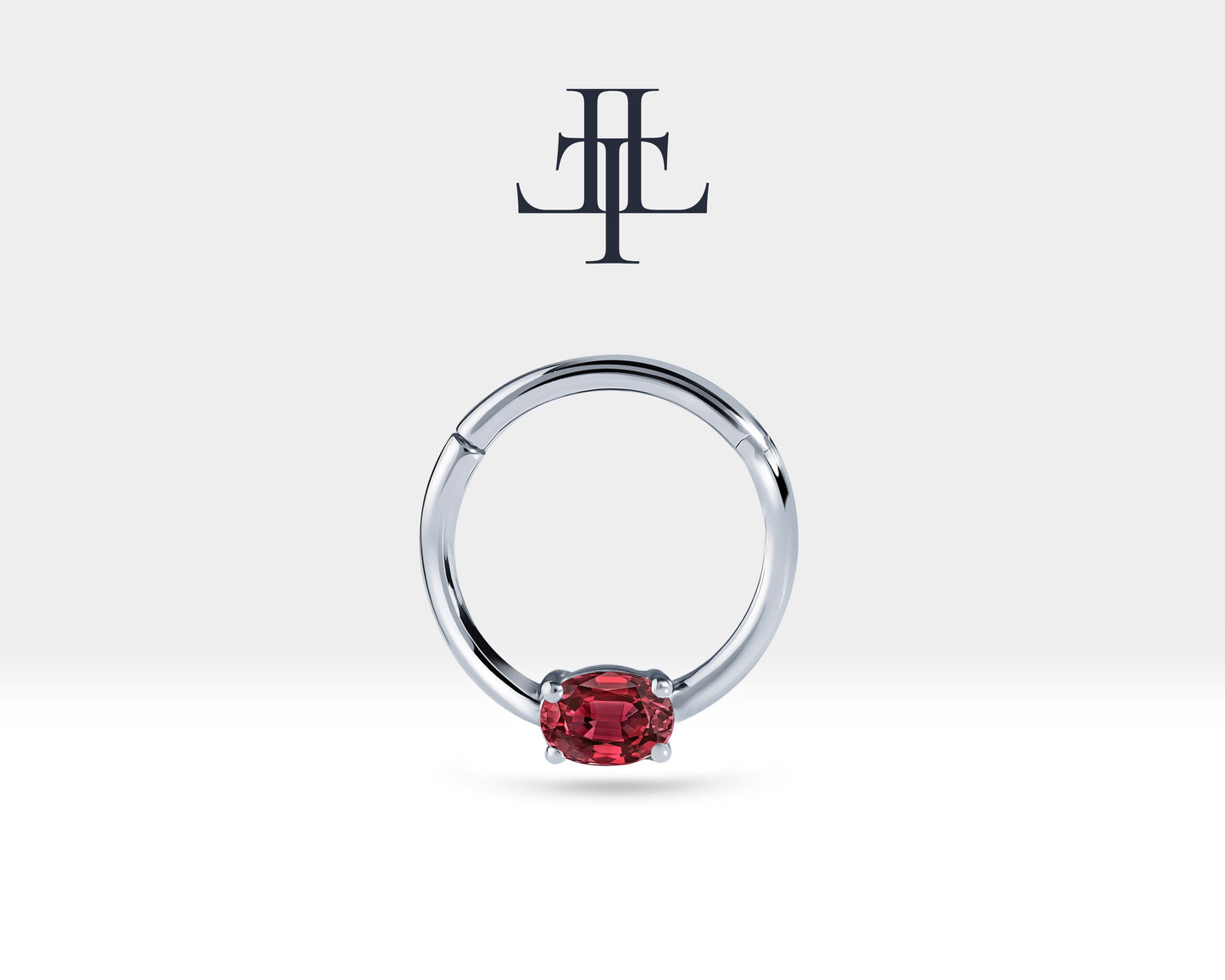 Oval Yakutlu Halka Piercing, 10-12 MM , 1.2 MM, 14K Sarı-Beyaz-Kırmızı Altın | LC00035R