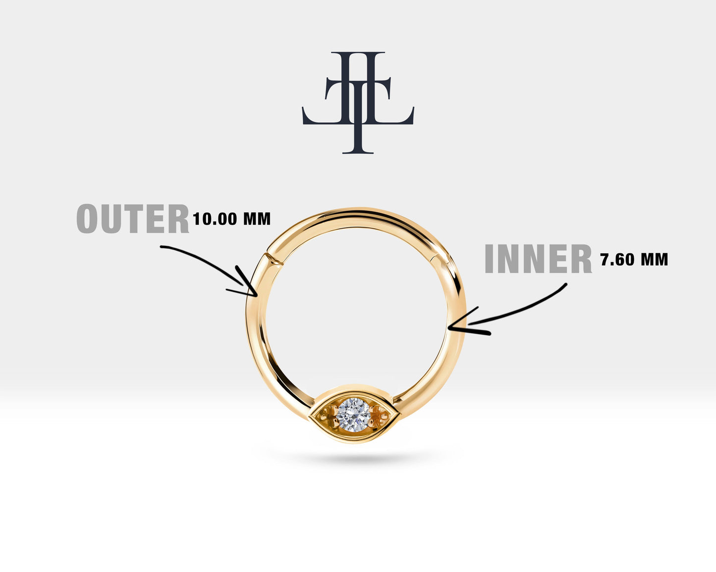 Pırlantalı Göz Halka Piercing, 10 MM , 1.2 MM, 14K Sarı-Beyaz-Kırmızı Altın | LC00042D