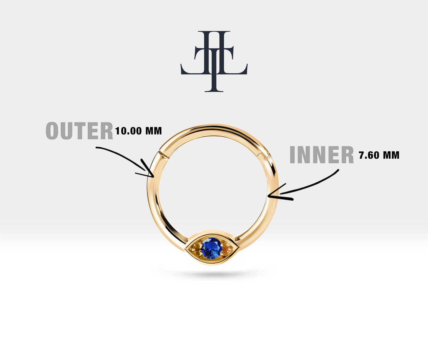 Safirli Göz Halka Piercing, 10 MM , 1.2 MM, 14K Sarı-Beyaz-Kırmızı Altın | LC00042S