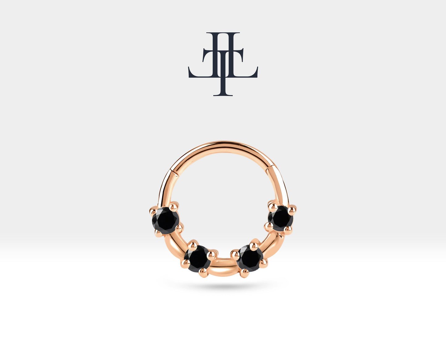 Bezeme Siyah Pırlanta Halka Piercing, 13 MM , 1.2 MM, 14K Sarı-Beyaz-Kırmızı Altın | LC00009B