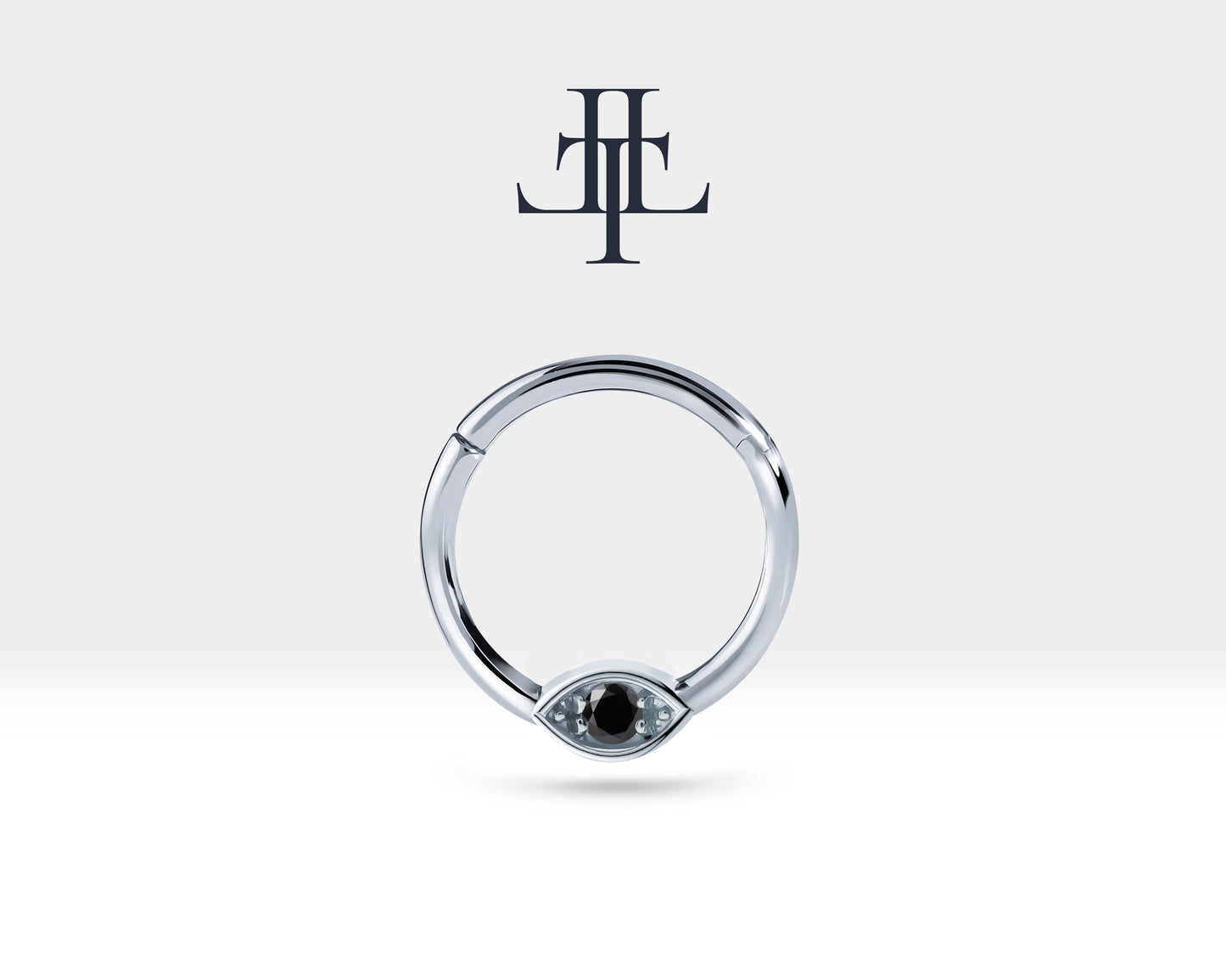 Siyah Pırlantalı Göz Halka Piercing, 10 MM , 1.2 MM, 14K Sarı-Beyaz-Kırmızı Altın | LC00042B