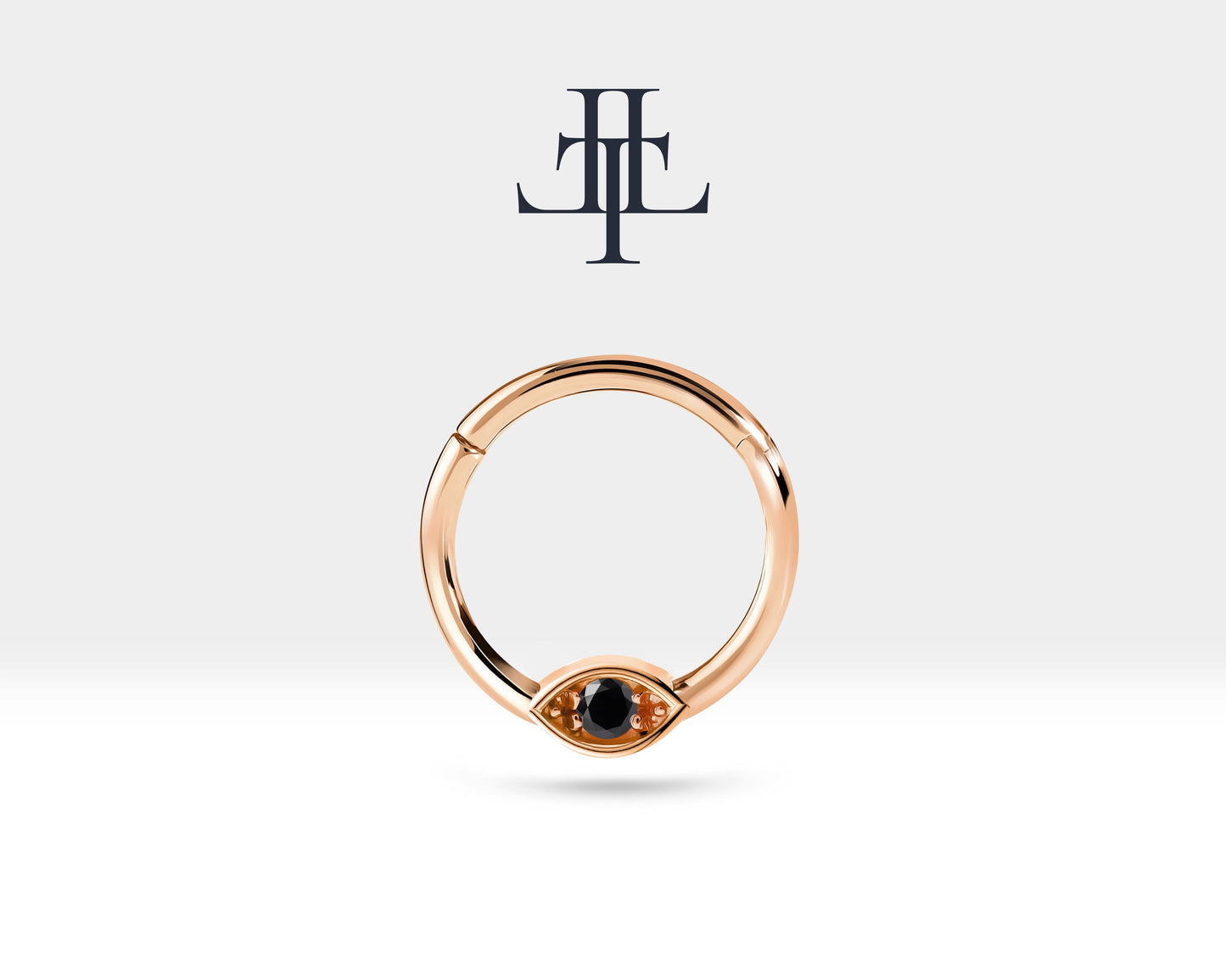 Siyah Pırlantalı Göz Halka Piercing, 10 MM , 1.2 MM, 14K Sarı-Beyaz-Kırmızı Altın | LC00042B