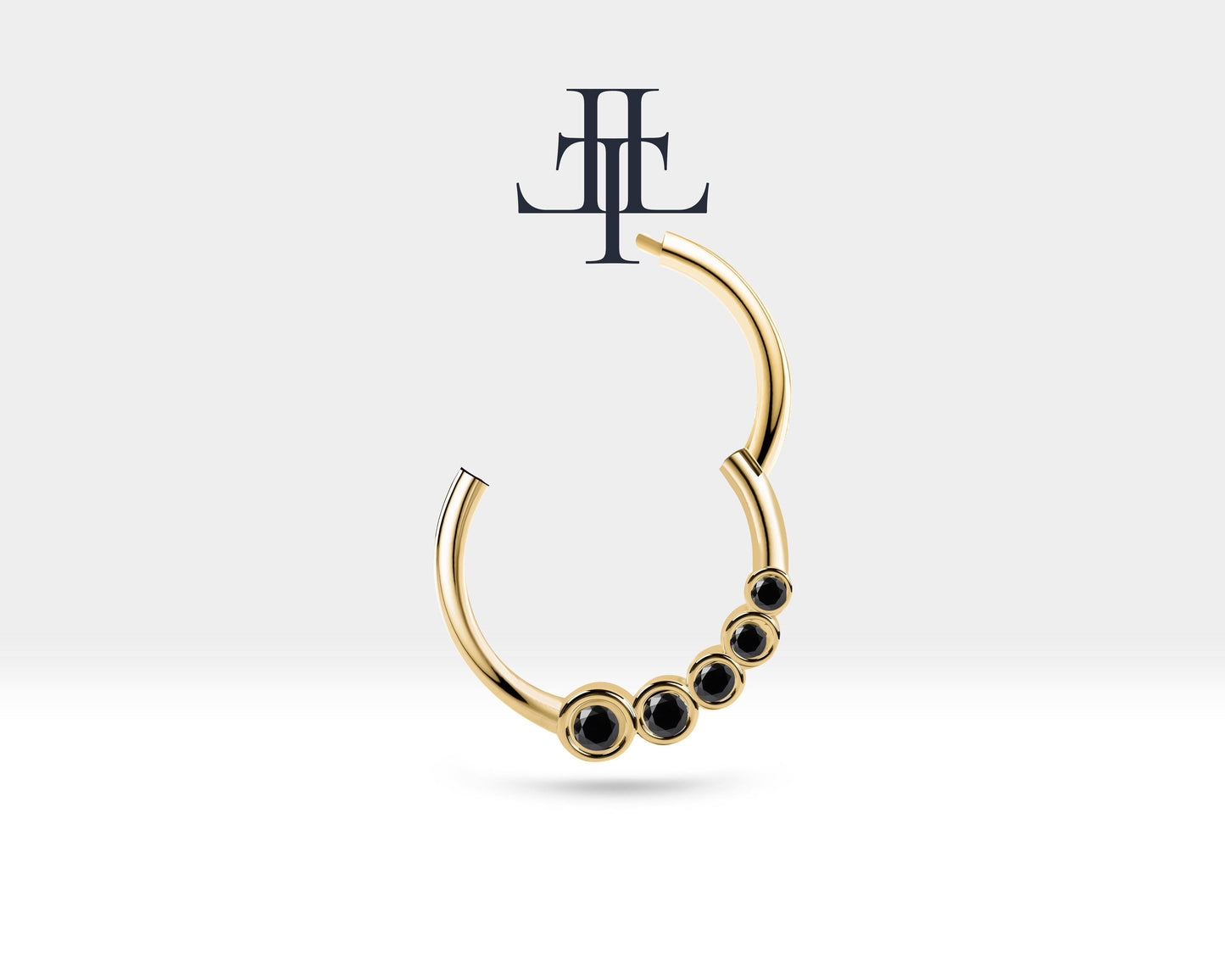 Süzme Siyah Pırlantalı Halka Piercing, 12 MM , 1.2 MM, 14K Sarı-Beyaz-Kırmızı Altın | LC00018B