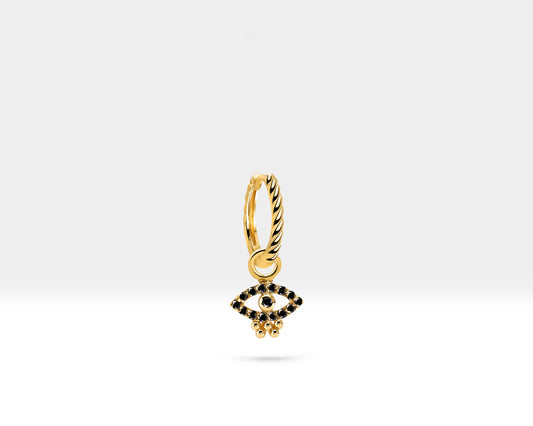 Siyah Pırlanta Göz Sallantılı Küpe, 12 MM , 14K Sarı-Beyaz-Kırmızı Altın | LE00068B