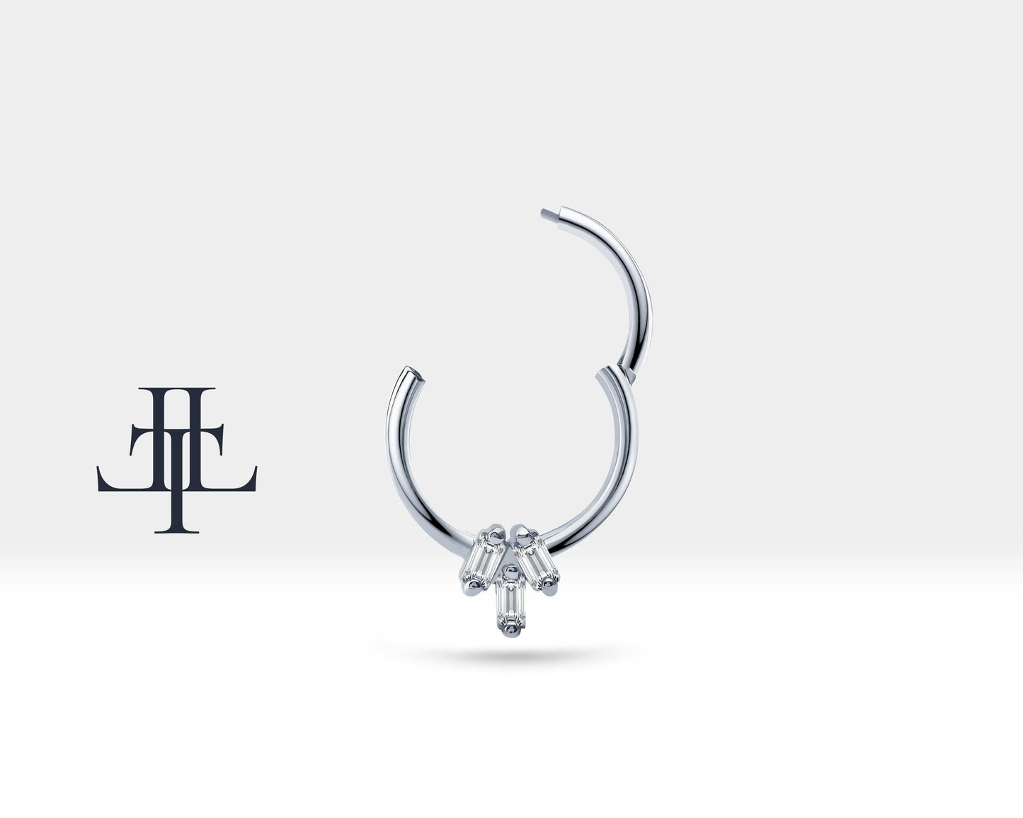 Üçlü Baget Pırlantalı Halka Piercing, 10-12 MM , 1.2 MM, 14K Sarı-Beyaz-Kırmızı Altın | LC00036D