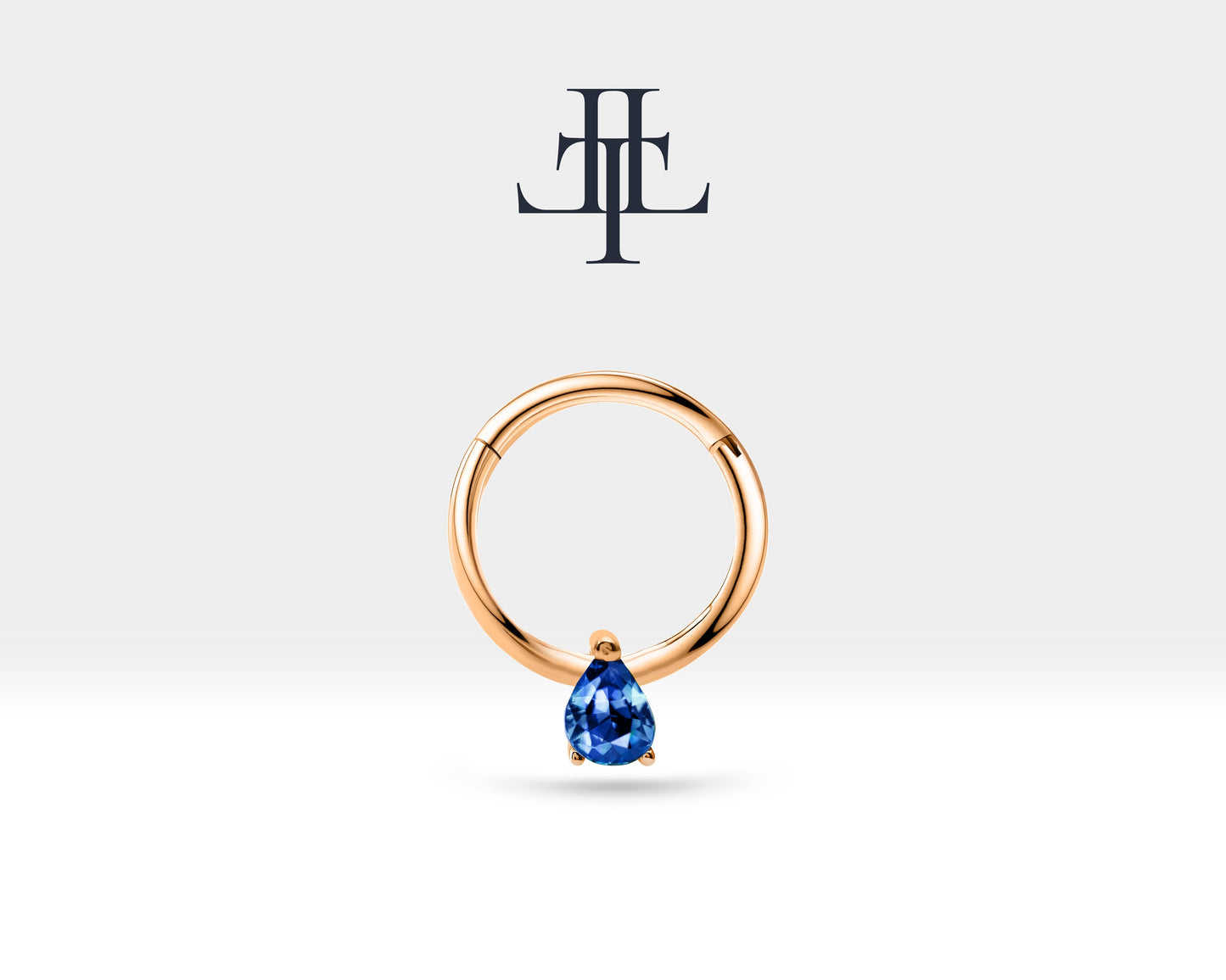 Damla Safirli Halka Piercing, 12 MM , 1.2 MM, 14K Sarı-Beyaz-Kırmızı Altın | LC00011S