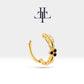Yaprak Motifli Siyah Pırlanta Halka Piercing, 12 MM, 1.2 MM, 14K Sarı-Beyaz-Kırmızı Altın | LC00004B