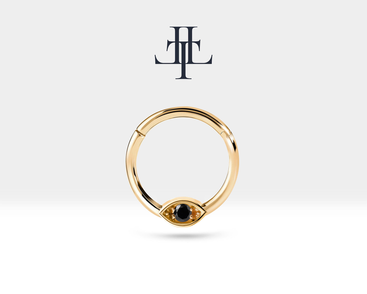 Siyah Pırlantalı Göz Halka Piercing, 10 MM , 1.2 MM, 14K Sarı-Beyaz-Kırmızı Altın | LC00042B