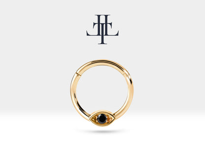Siyah Pırlantalı Göz Halka Piercing, 10 MM , 1.2 MM, 14K Sarı-Beyaz-Kırmızı Altın | LC00042B