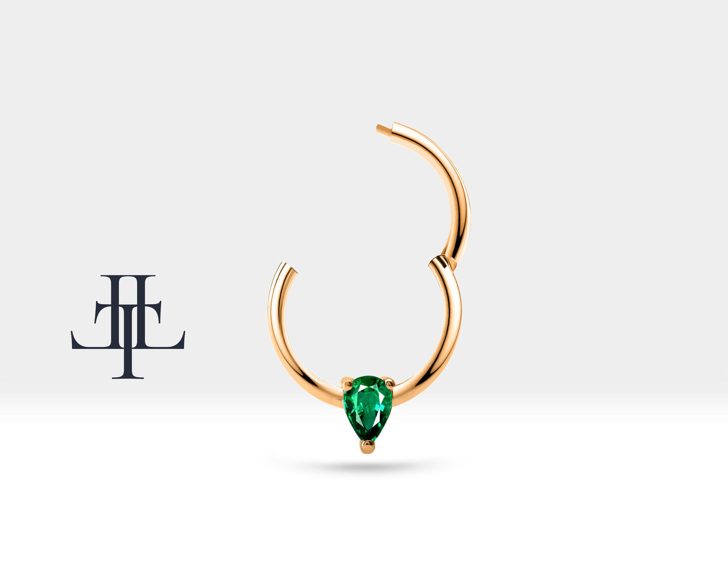 Damla Zümrütlü Halka Piercing, 12 MM , 1.2 MM, 14K Sarı-Beyaz-Kırmızı Altın | LC00012R