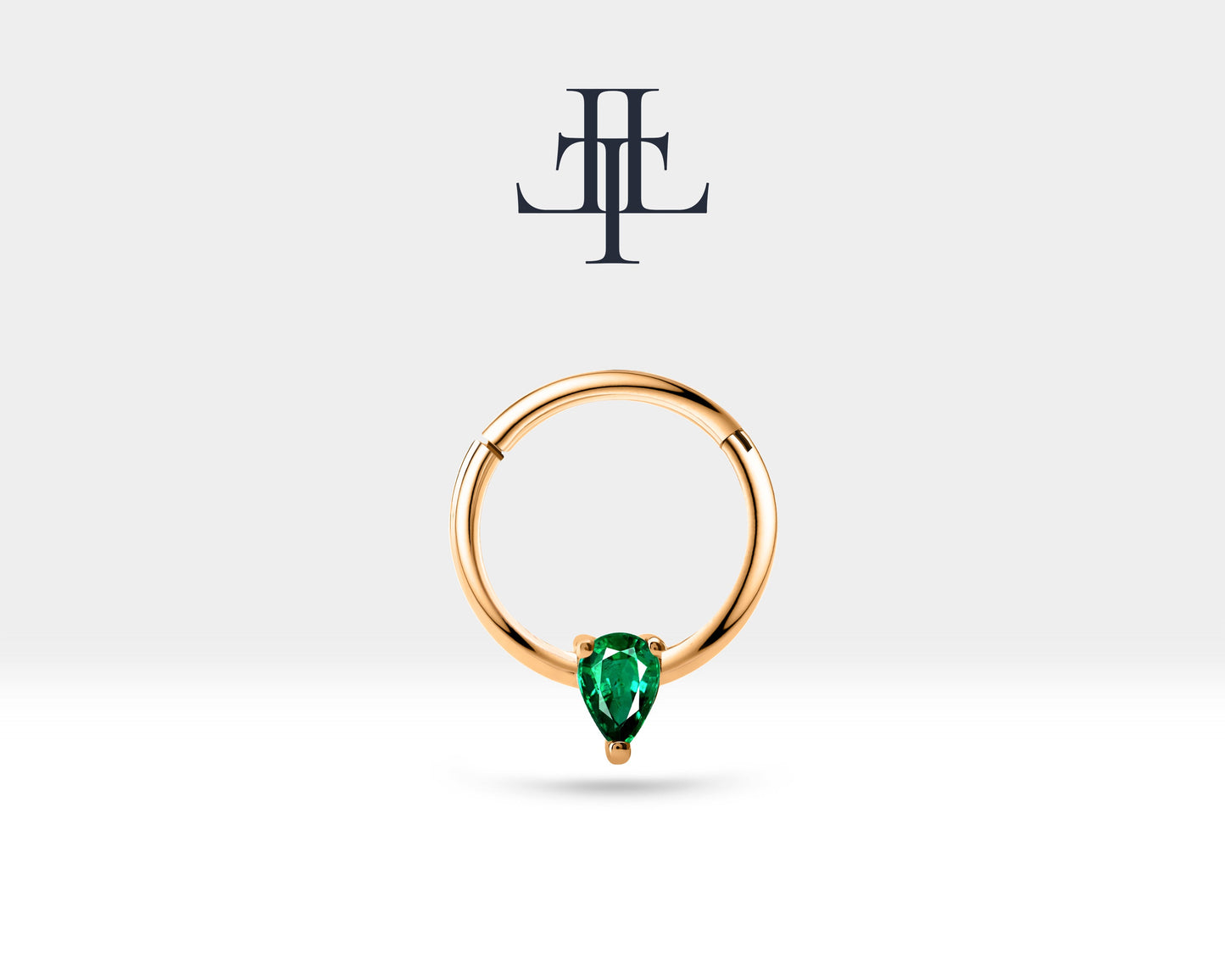 Damla Zümrütlü Halka Piercing, 12 MM , 1.2 MM, 14K Sarı-Beyaz-Kırmızı Altın | LC00012R