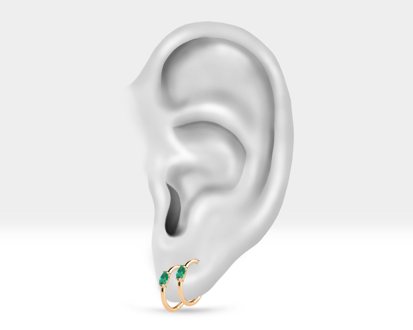 Markiz Zümrüt Halka Piercing Küpe, 12 MM , 1.2 MM, 14K Sarı-Beyaz-Kırmızı Altın | LE00027E