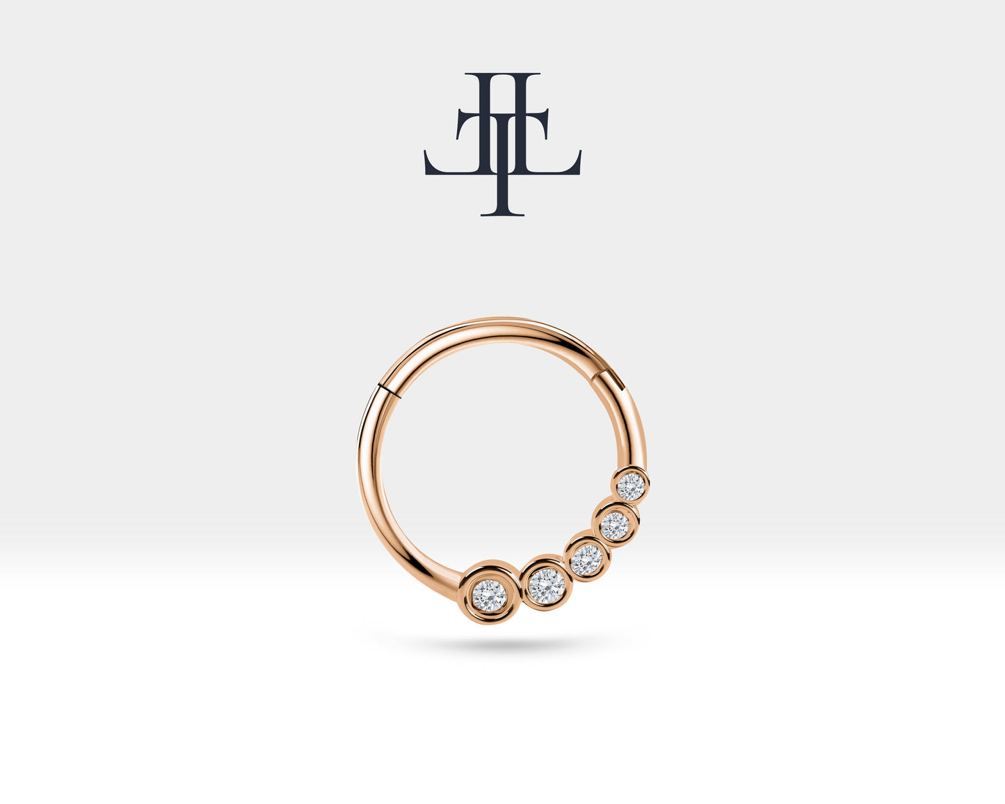 Süzme Pırlantalı Halka Piercing, 12 MM , 1.2 MM, 14K Sarı-Beyaz-Kırmızı Altın | LC00018D