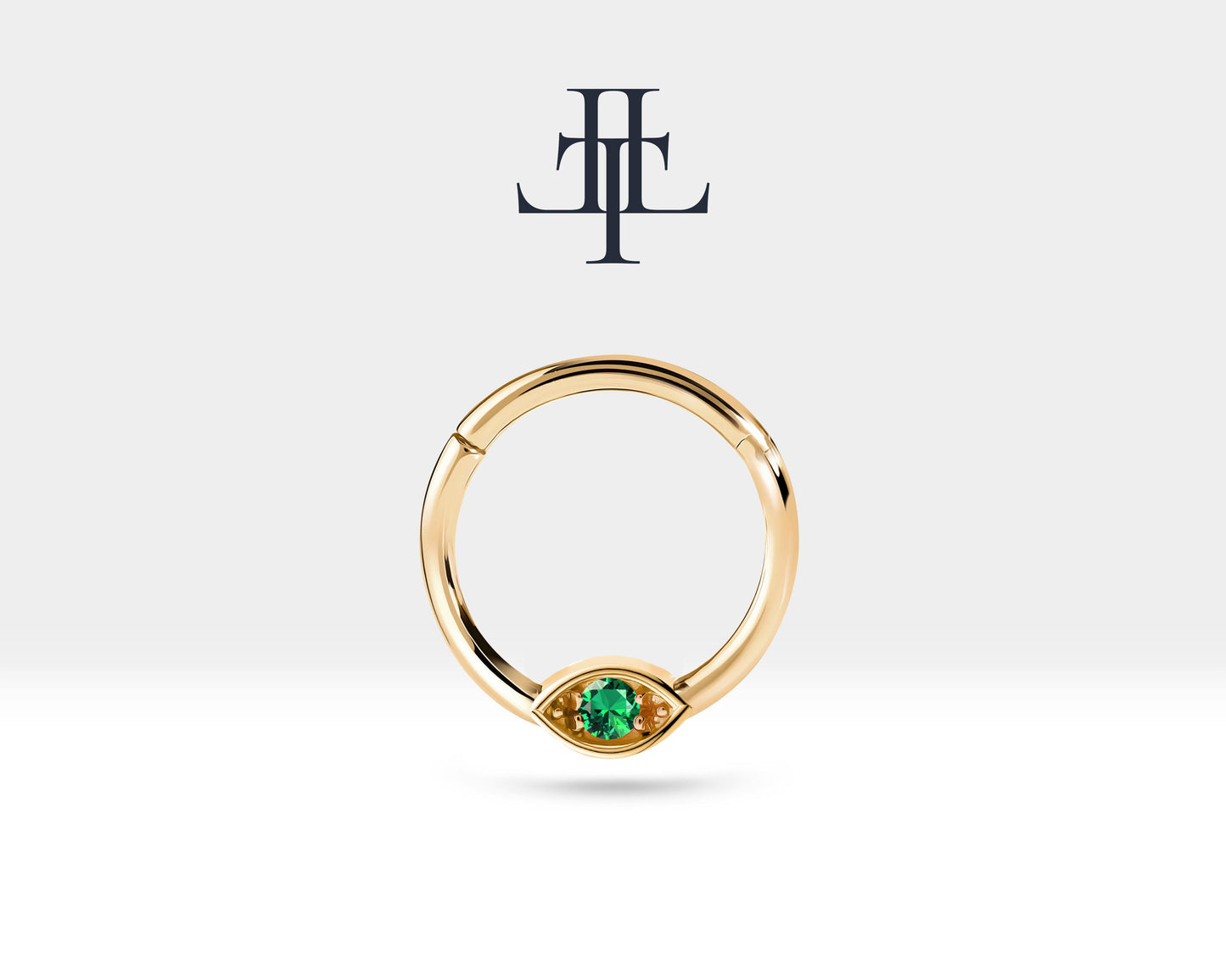 Yeşil Garnetlı Göz Halka Piercing, 10 MM , 1.2 MM, 14K Sarı-Beyaz-Kırmızı Altın | LC00042G