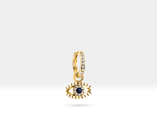 Safir Göz Sallantılı Küpe, 9 MM , 14K Sarı-Beyaz-Kırmızı Altın | LE00064DS