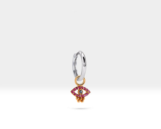 Yakut Göz Sallantılı Küpe, 12 MM , 14K Sarı-Beyaz-Kırmızı Altın | LE00069RS