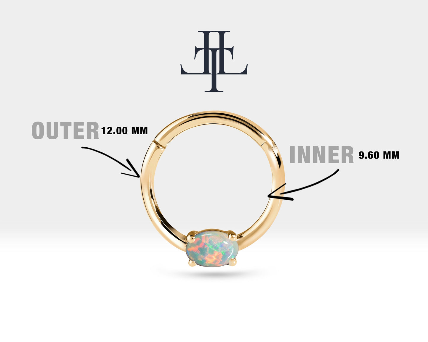 Oval Afrikan Opalli Halka Piercing, 10-12 MM , 1.2 MM, 14K Sarı-Beyaz-Kırmızı Altın | LC00035O