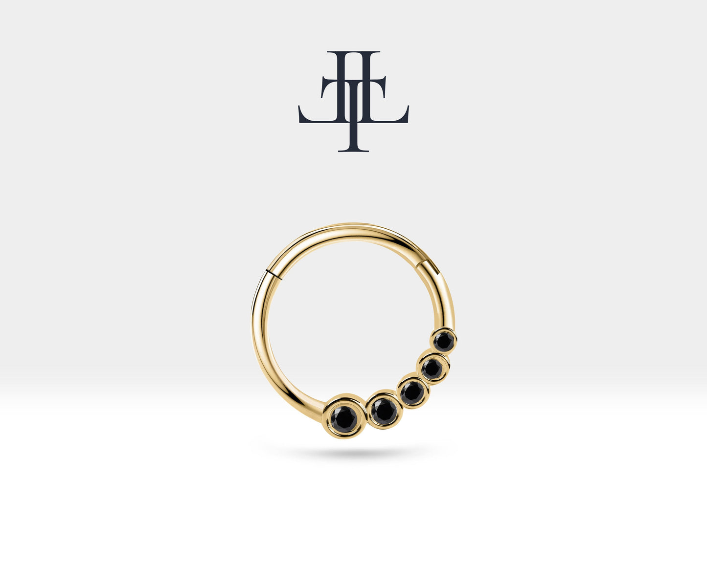 Süzme Siyah Pırlantalı Halka Piercing, 12 MM , 1.2 MM, 14K Sarı-Beyaz-Kırmızı Altın | LC00018B