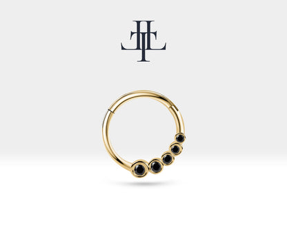 Süzme Siyah Pırlantalı Halka Piercing, 12 MM , 1.2 MM, 14K Sarı-Beyaz-Kırmızı Altın | LC00018B
